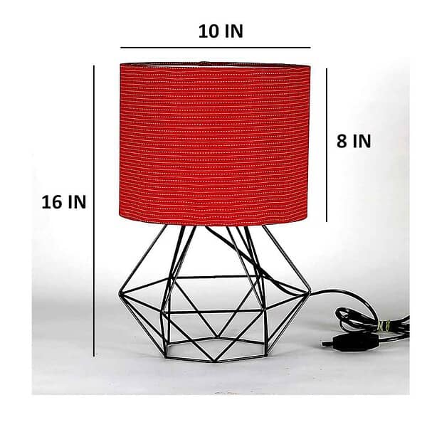 Craftter Metal Base with Cotton Fabric Red Shade Table Lamp Pack of 1 3 - LXINDIA.COM