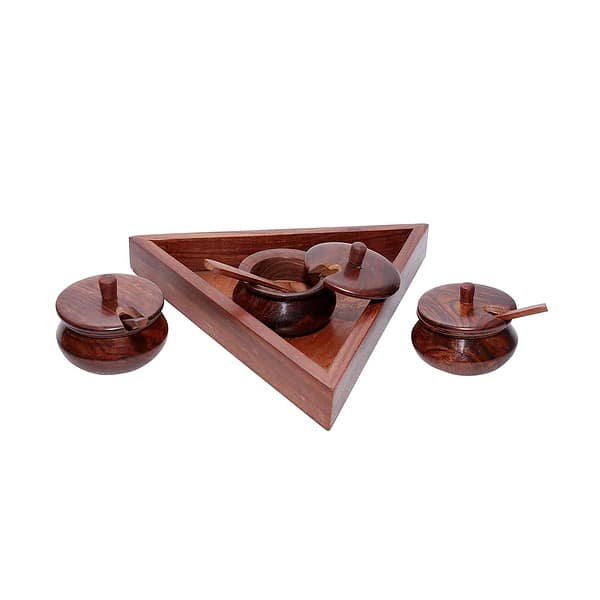 DELUX WOOD CARVER Triangular Decorative Box Wooden Jars B - LXINDIA.COM