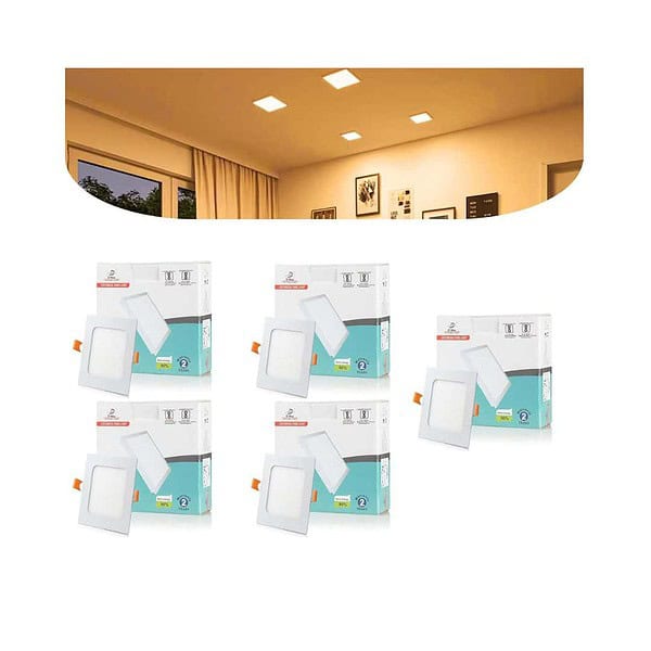 DMak Aluminium 15 Watt Square Led Conceal Panel Light For Pop and False Ceiling Warm White B22 Pack Of 5 - LXINDIA.COM