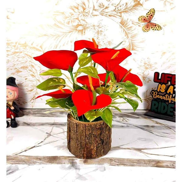 Dekorly Potted Plants Indoor Small Artificial Silk Plants Red One Plant - LXINDIA.COM