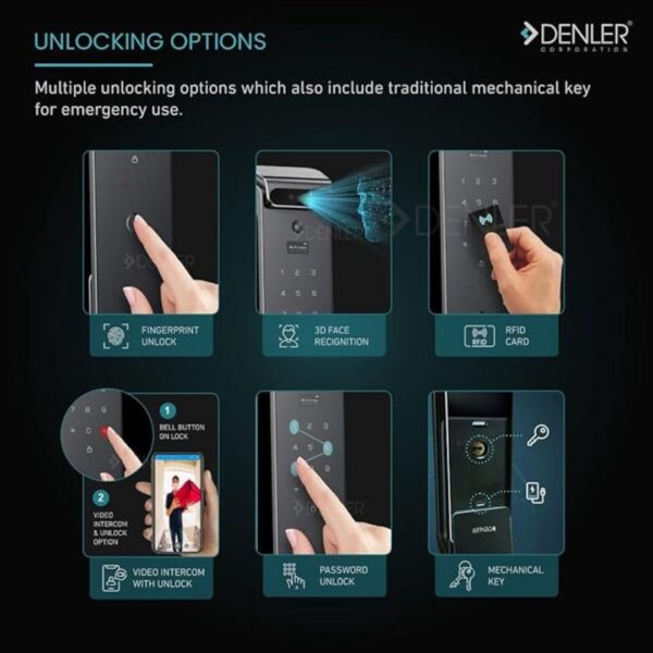 Denler DFLv6D Digital Door Lock 3D Face Recognition Black Chrome 2 - LXINDIA.COM