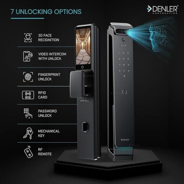 Denler DFLv6D Digital Door Lock 3D Face Recognition Black Chrome 3 - LXINDIA.COM