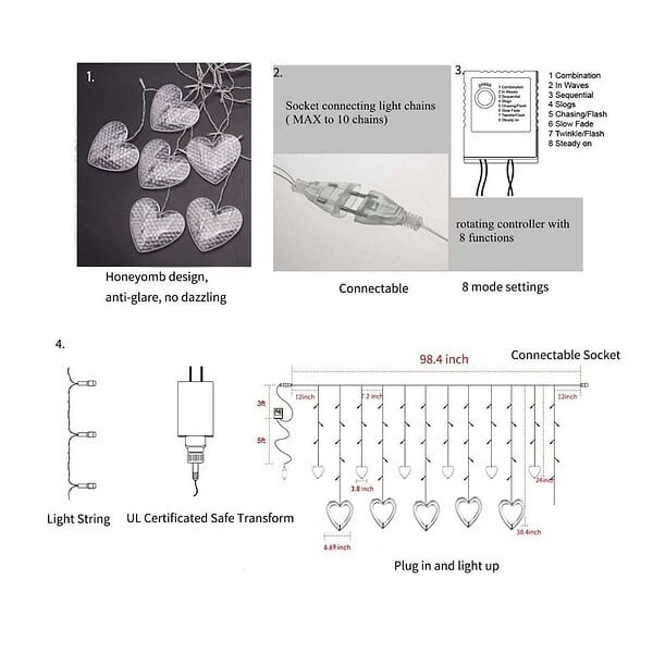 DesiDiya 130 LED Heart Shape Curtain String Lights 12 Hearts 4 - LXINDIA.COM