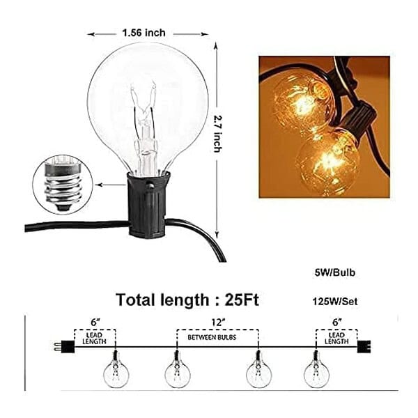 Desidiya Outdoor String Lights 25 Feet G40 Globe Ball Lights 4 - LXINDIA.COM