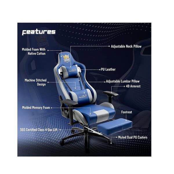 Dr Luxur Faux Leather Colossus Ergonomic Gaming Chair Colossus Blue 3 - LXINDIA.COM