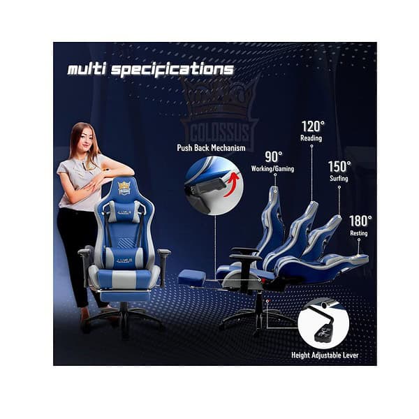 Dr Luxur Faux Leather Colossus Ergonomic Gaming Chair Colossus Blue 4 - LXINDIA.COM