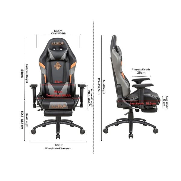 Dr Luxur Polyurethane Leeroy Grey Gaming Chair 1 - LXINDIA.COM