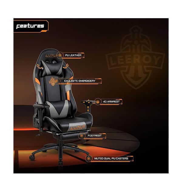 Dr Luxur Polyurethane Leeroy Grey Gaming Chair 2 - LXINDIA.COM