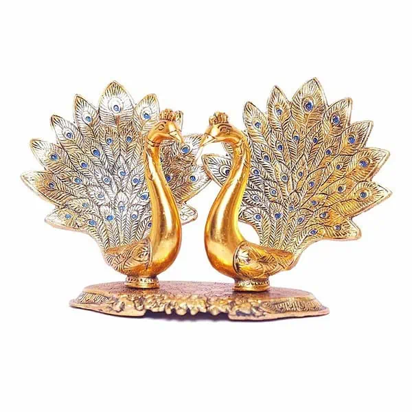 DreamKraft Loving Peacock Pair Metal Statue ShowpieceGold 4 - LXINDIA.COM