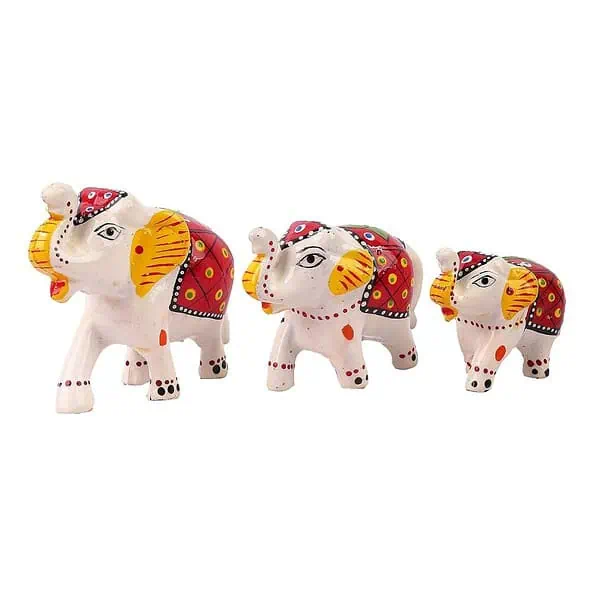 DreamKraft Paper Mache Handcrafted Elephant Action Showpiece Set Of 3 1 - LXINDIA.COM