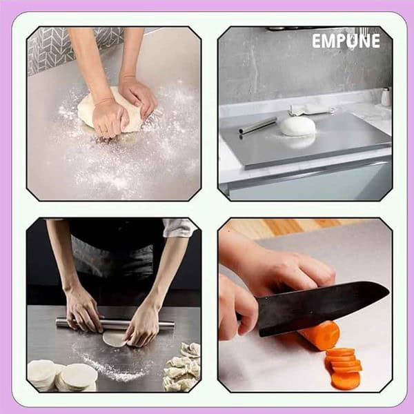 Empune 304 Stainless Steel Chopping Board with Lip and 2 Steel Straw 40 x 32 cm2 - LXINDIA.COM