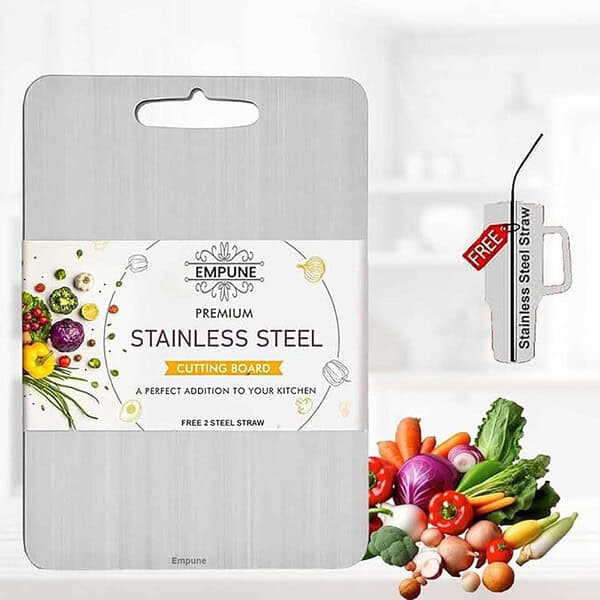 Empune Rectangular Stainless Steel Chopping Board for Kitchen 35 x 25 cm - LXINDIA.COM