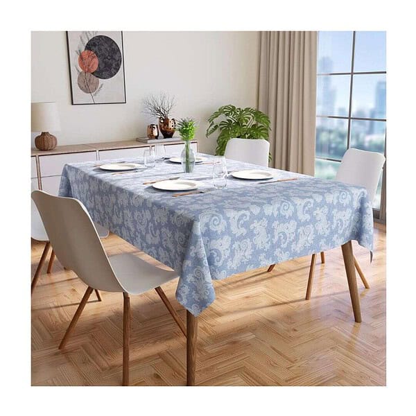 Encasa XO Dining Table Cloth Jacquard Style PrintFloral Blue 1 - LXINDIA.COM