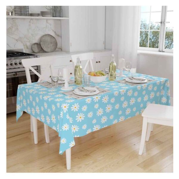 Encasa XO Printed Cotton Rectangular for 6 to 8 Seater Table Cloth Daisy Blue 1 - LXINDIA.COM