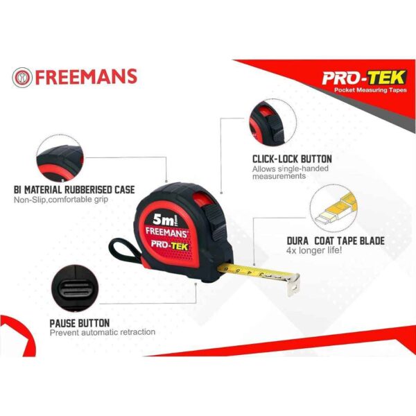 FREEMANS PRO TEK 5m 19mm Steel Inchi Pocket Measuring Tape2 - LXINDIA.COM