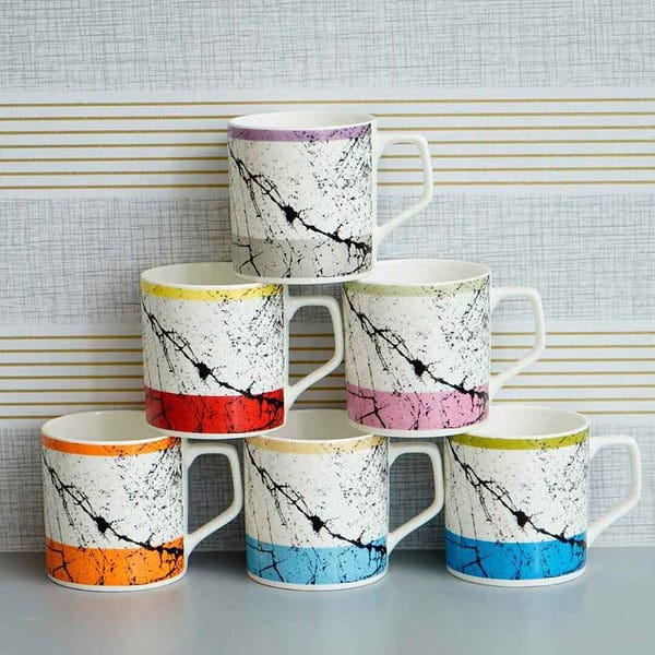 Femora Arabesque Flower Pattern Ceramic Cup Set of 6 A - LXINDIA.COM