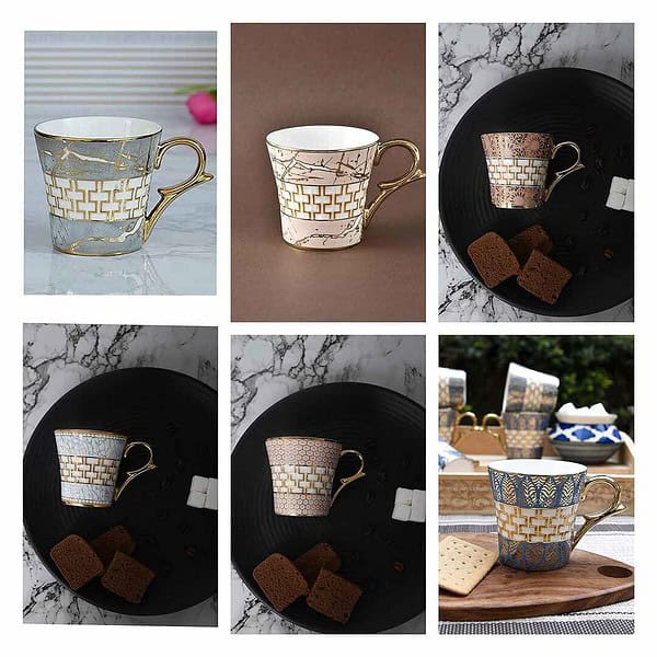 Femora Blue Craze Pattern on Golden Mugs 6 Pcs Set - LXINDIA.COM