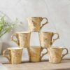 Femora Bridal Mahendi Gold Print Ceramic 6 Pcs Tea Set - LXINDIA.COM