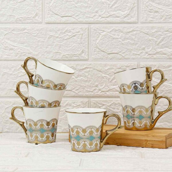 Femora Golden Royal Turquoise Pattern 6 Pcs Tea Set A - LXINDIA.COM