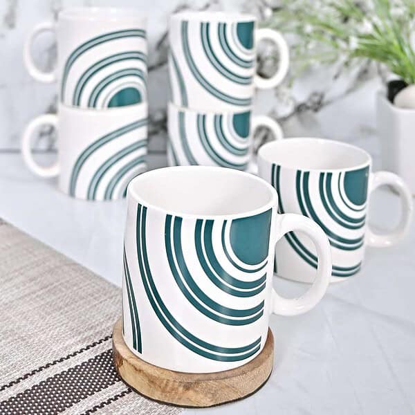 Femora Handcrafted Ceramic Tea Cup Set of 6 Green 1 d - LXINDIA.COM