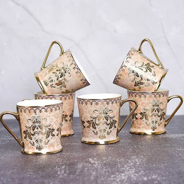 Femora Royal Pink Damask Gold Ceramic 6 Pcs Tea Set - LXINDIA.COM