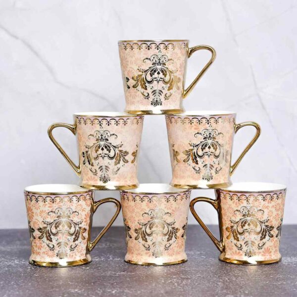 Femora Royal Pink Damask Gold Ceramic 6 Pcs Tea Set A - LXINDIA.COM