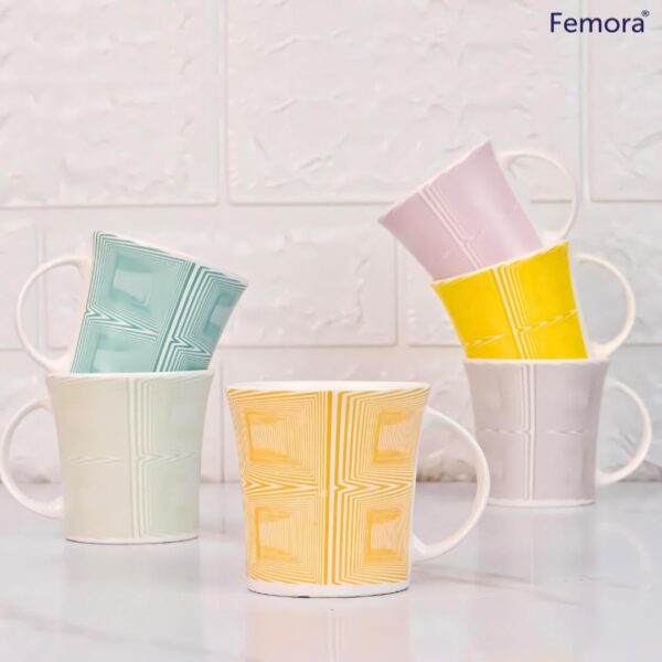 Femora Zig zag Chevron Pattern Ceramic 160 ml 6 Pcs Cup Set - LXINDIA.COM