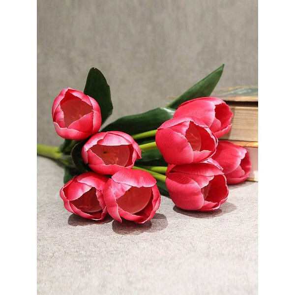 Fourwalls Beautiful Artificial Polyester and Plastic Tulip FlowerPink c - LXINDIA.COM