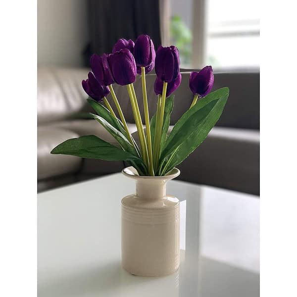 Fourwalls Beautiful Artificial Polyester and Plastic Tulip FlowerPurple - LXINDIA.COM