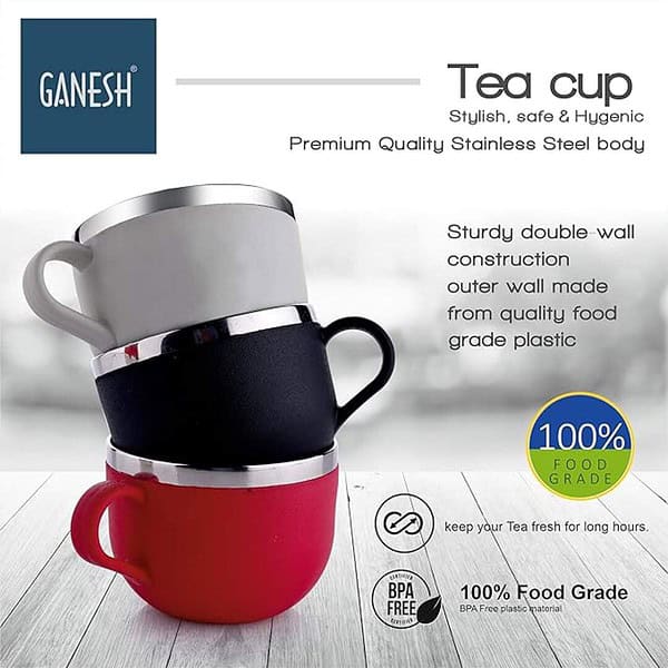 GANESH Stylish Durable Stainless Steel Set of 6 Tea cups A - LXINDIA.COM