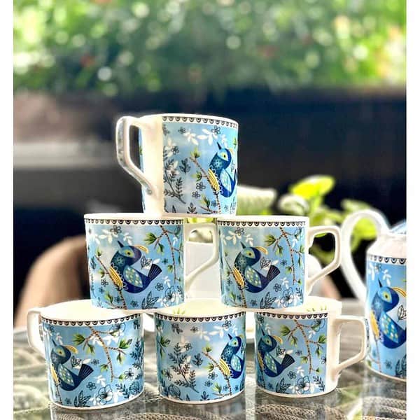 GOLDEN QUEENS Bone Blue Coffee Cups Set Of 6 A - LXINDIA.COM