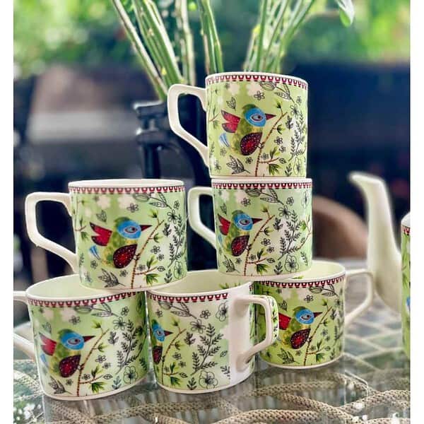 GOLDEN QUEENS Bone Green Coffee Cups Set Of 6 A - LXINDIA.COM