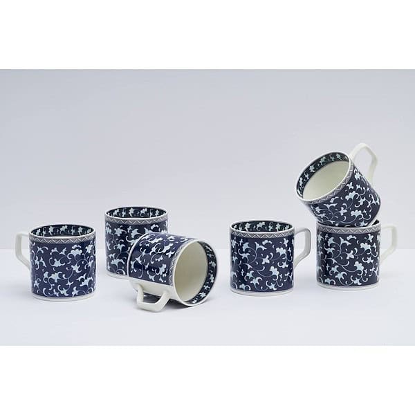 GOLDEN QUEENS Bone Indigo Coffee Cups Set Of 6 A - LXINDIA.COM