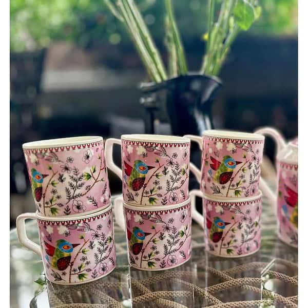 GOLDEN QUEENS Pink Green Coffee Cups Set Of 6 a - LXINDIA.COM