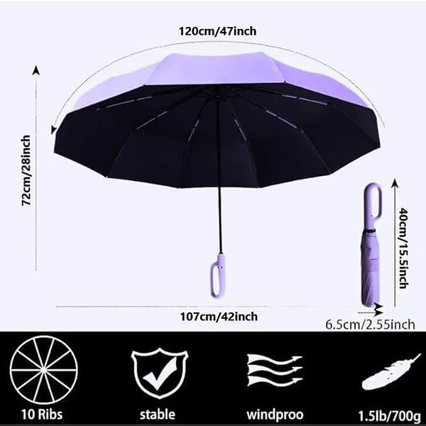 GaxQuly Folding Umbrella With Carabiner Handle Big Size Purple 1 - LXINDIA.COM