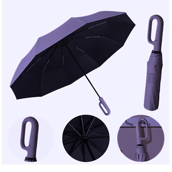 GaxQuly Folding Umbrella With Carabiner Handle Big Size Purple 2 - LXINDIA.COM