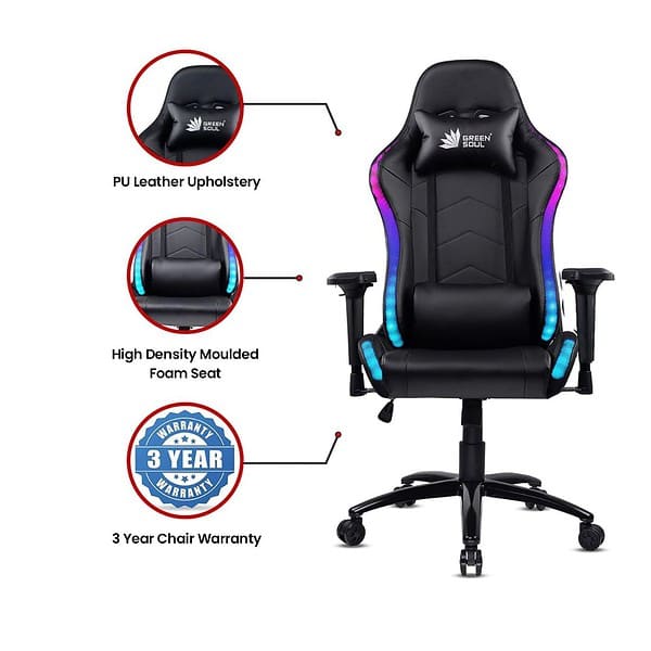 Green Soul Thunder RGB Lights Gaming Chair 2 - LXINDIA.COM