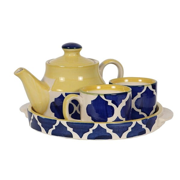 HS HINDUSTANI Microwave Safe Hand Made Painted Ceramic Tea Set - LXINDIA.COM