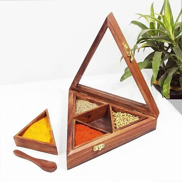 Handcrafted Sheesham Wood Masala Box A - LXINDIA.COM