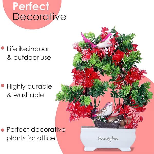 Handybee Artificial Bonsai Plant with LED Lights Red and Green a - LXINDIA.COM