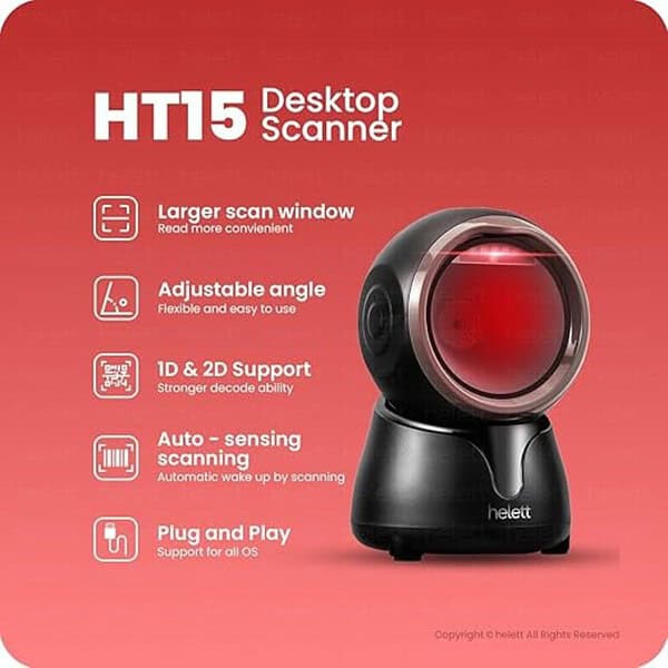 Helett HT15 2D 1D Hands Free USB Desktop Barcode Scanner Black 2 - LXINDIA.COM