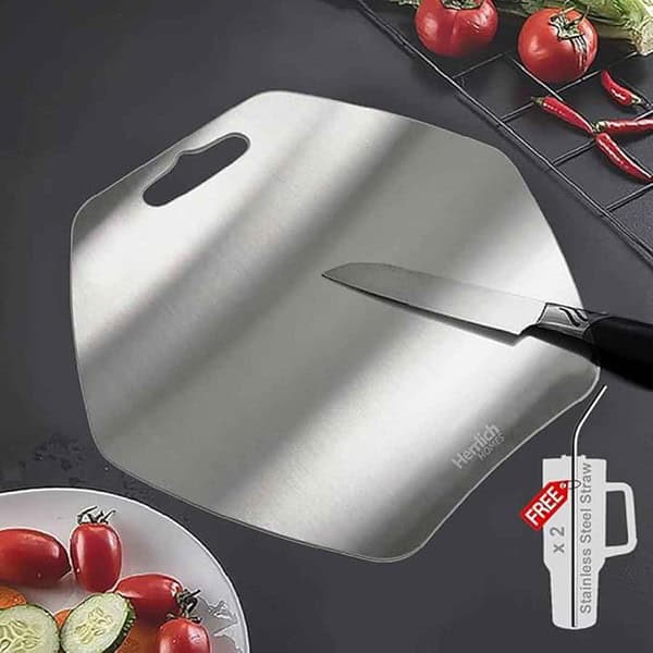 Herrlich Homes Hexagonal Stainless Steel Chopping Board for Kitchen Medium 34 X 31cm - LXINDIA.COM