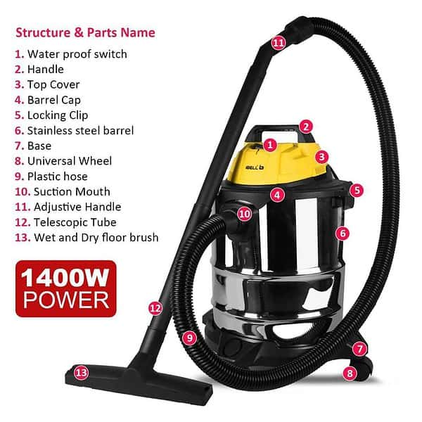 IBELL 2012WBPLUS Vacuum Cleaner 20L 1400W Yellow2 - LXINDIA.COM