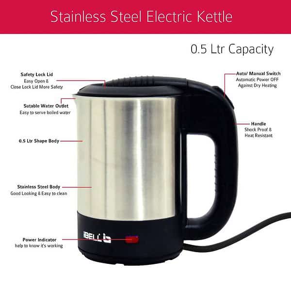 IBELL SEK105 Electric Kettle With Removable Lid 950W Silver2 - LXINDIA.COM