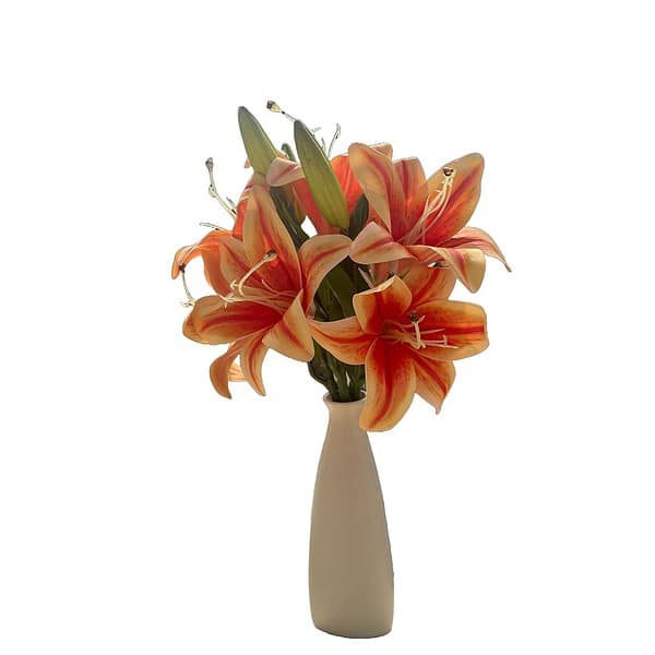 Indus Decor Life like Set of 4 Stems Artificial Lily Flower Bunch Orange A - LXINDIA.COM