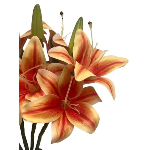 Indus Decor Life like Set of 4 Stems Artificial Lily Flower Bunch Orange F - LXINDIA.COM