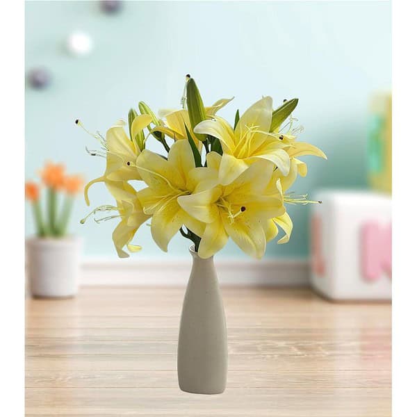 Indus Decor Life like Set of 4 Stems Artificial Lily Flower Bunch Yellow a - LXINDIA.COM