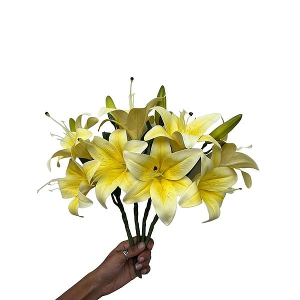 Indus Decor Life like Set of 4 Stems Artificial Lily Flower Bunch Yellow d - LXINDIA.COM