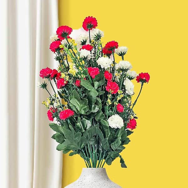 Kraft Seeds by 10CLUB Artificial Red White Carnations - LXINDIA.COM