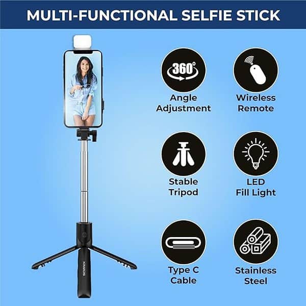 Kratos K2 Selfie Stick with Tripod Stand Selfie stick with Bluetooth Remote 1 - LXINDIA.COM